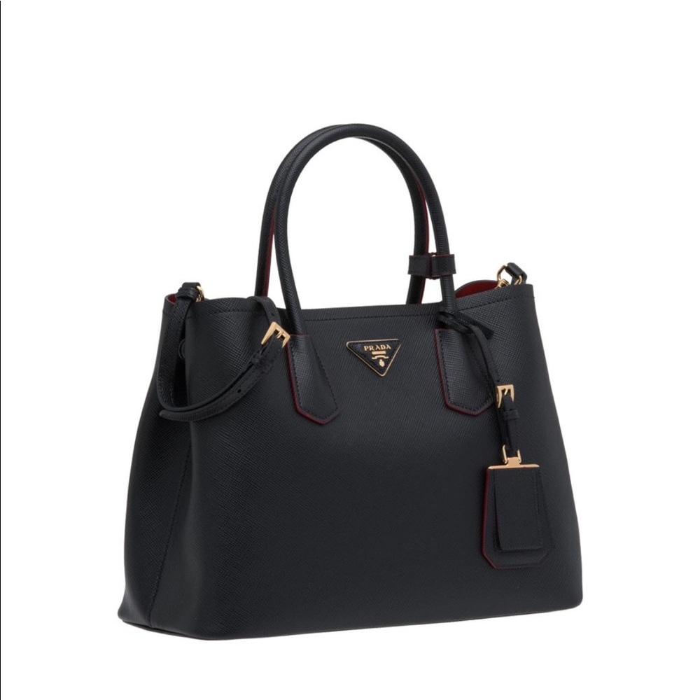 Women's Black Medium Saffiano Leather Double Bag
